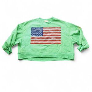 Judith March Golf American Flag 3/4 Sleeve Batwing Crop Sweatshirt Women's L